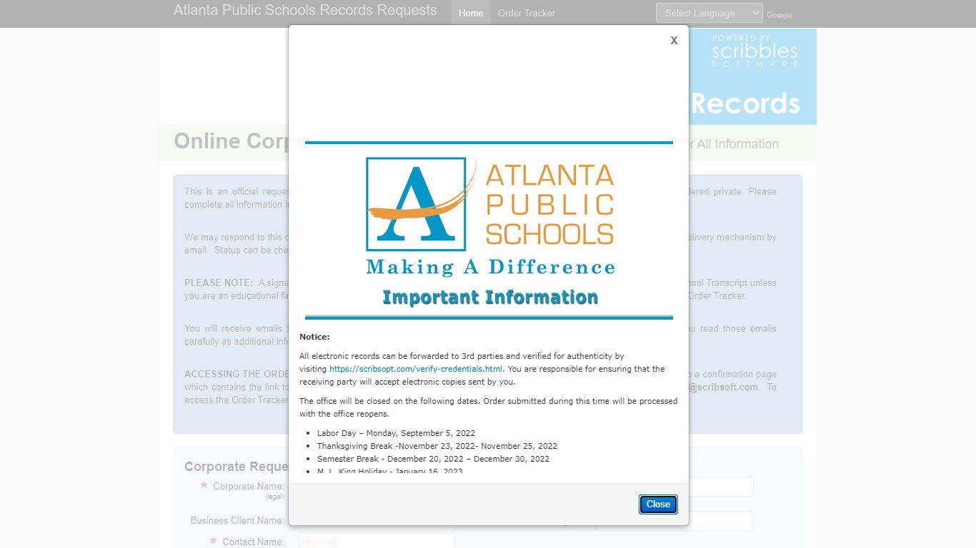 Education Verification Request | Atlanta Public Schools Student Records ...